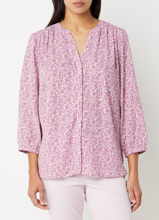 NYDJ Pintuck blouse met V-hals en print