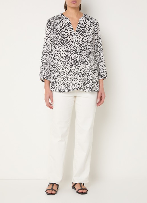 NYDJ Pintuck blouse met V-hals en print - voorkant 4 paars
