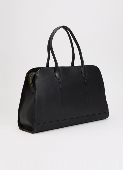 O My Bag Alma schoudertas van leer met 16 inch laptopvak  - achterkant 4 zwart