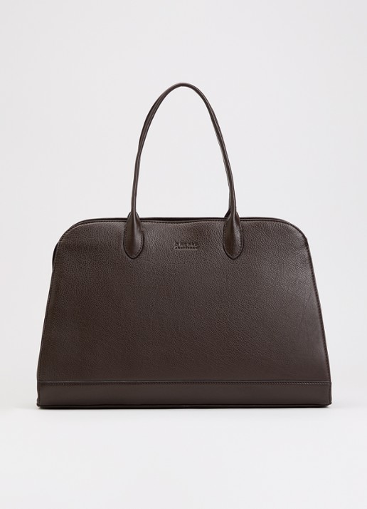 O My Bag Alma schoudertas van leer met 16 inch laptopvak  - voorkant 2 chocoladebruin