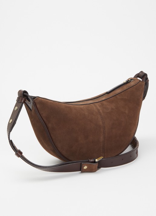 O My Bag Leo Midi schoudertas van suéde met details van leer  - achterkant chocoladebruin