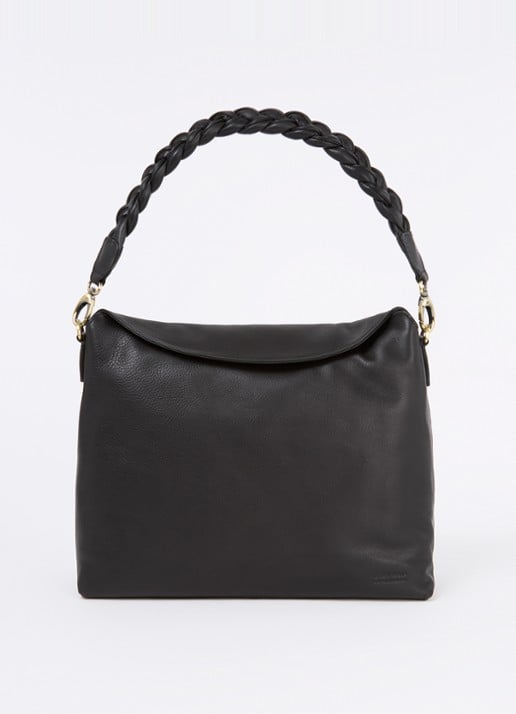 O My Bag Sienna schoudertas van leer met afneembare schouderriem - voorkant zwart