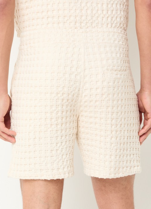 OAS Ecru straight fit korte broek met structuur - achterkant 2 ivoor