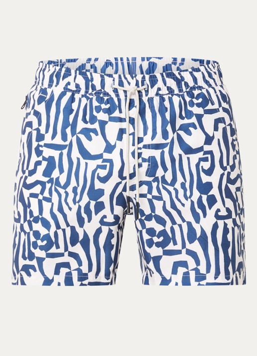 OAS Marbling zwemshorts met grafische print - voorkant donkerblauw