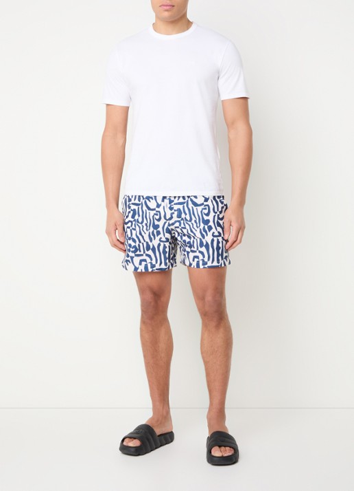 OAS Marbling zwemshorts met grafische print - voorkant 2 donkerblauw