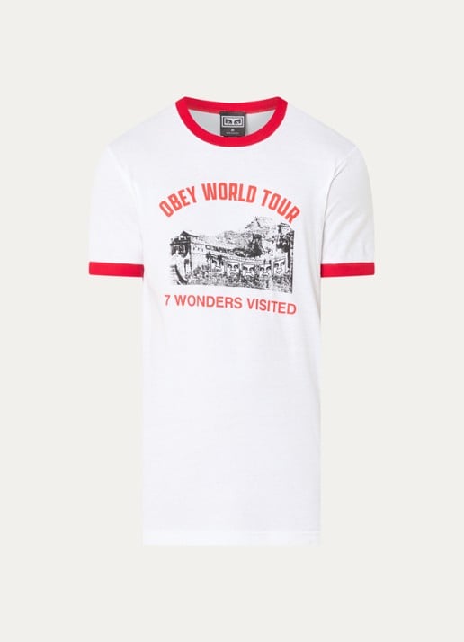 Obey 7 Wonders T-shirt met logoprint - voorkant 3 wit
