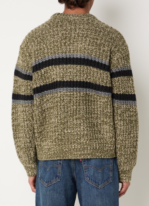 Obey Alden grofgebreide trui met streepprint - achterkant 4 groen