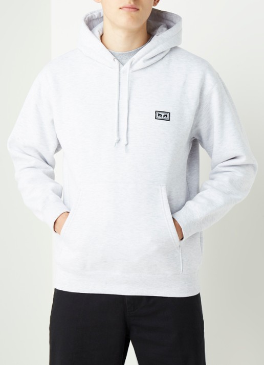 Obey All eyez hoodie met logopatch - detail grijsmele
