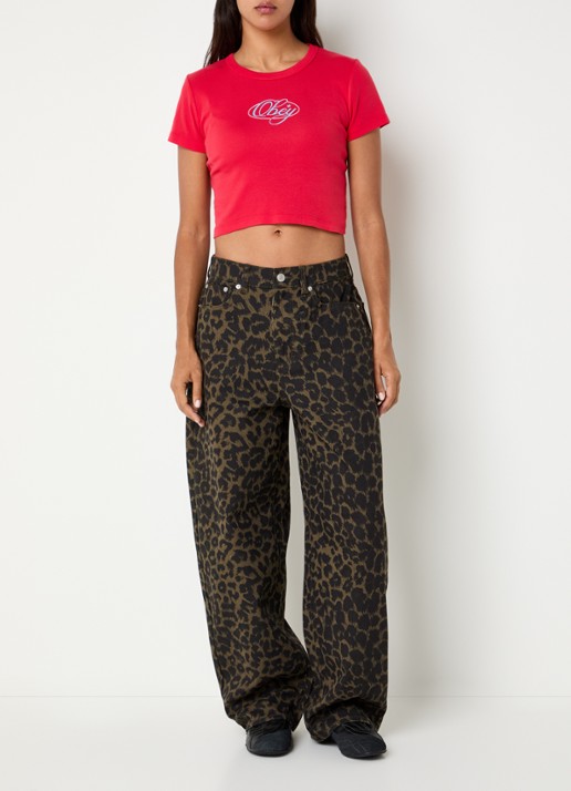 Obey Alysa high waist wide fit jeans met gekleurde wassing - voorkant 5 bronsgroen