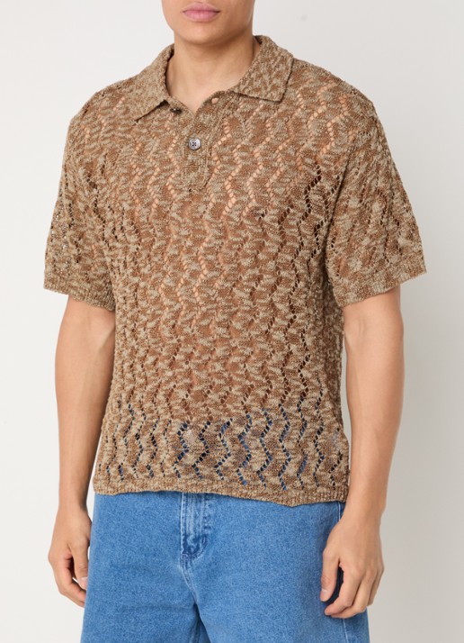 Obey Andre grofgebreide regular fit polo met opengewerkt dessin