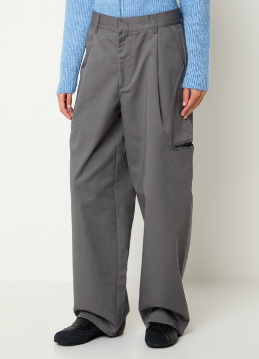 Obey Arden high waist wide fit chino met steekzakken - detail antraciet