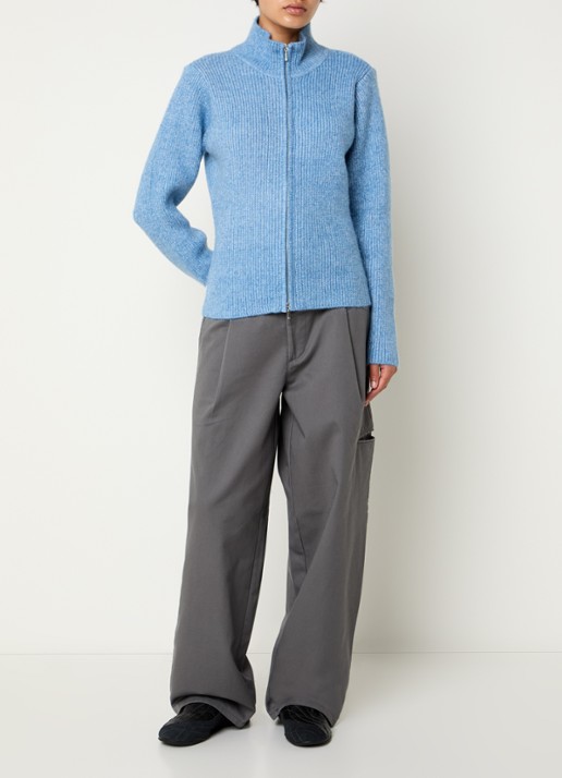Obey Arden high waist wide fit chino met steekzakken - voorkant 4 antraciet