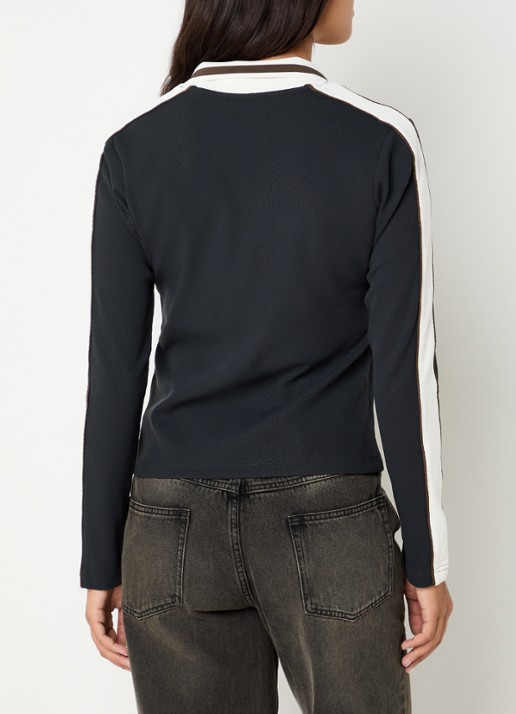 Obey Aren polo met logo en v-hals  - achterkant 2 antraciet
