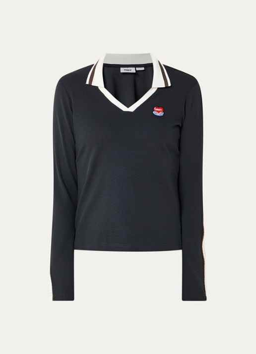 Obey Aren polo met logo en v-hals  - voorkant 3 antraciet
