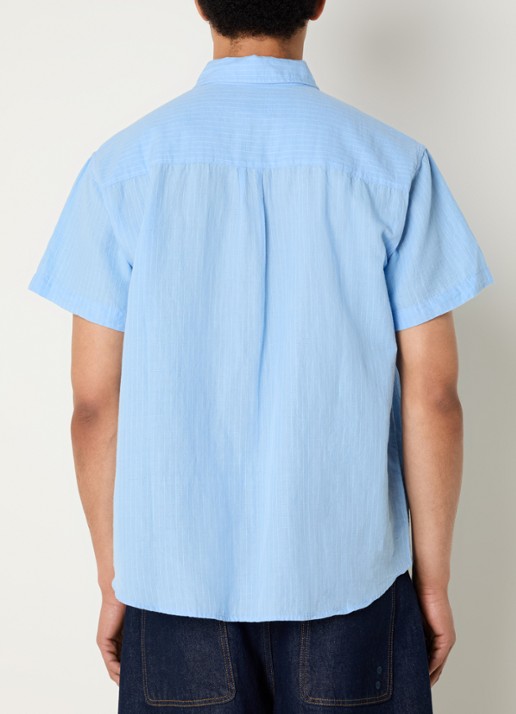 Obey Barry regular fit overhemd in linnenblend met borstzak - achterkant 4 blauwgrijs