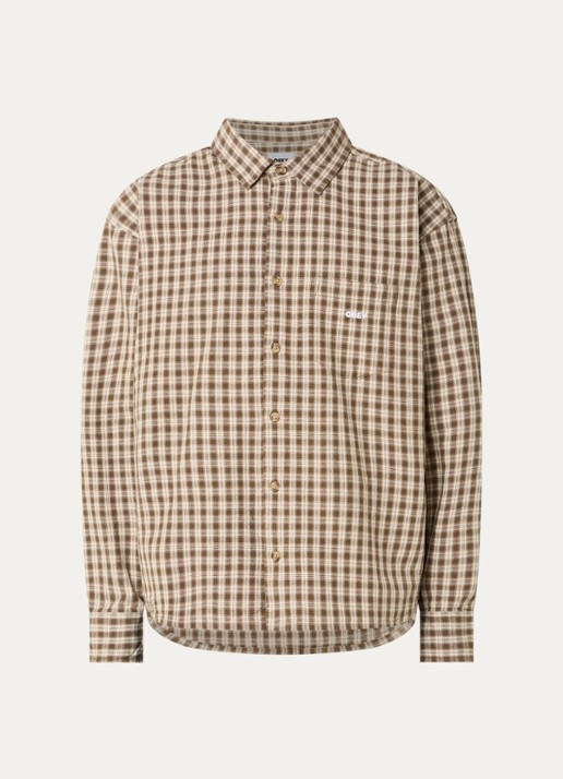 Obey Bigwig Axel overshirt met ruitdessin en borstzak - voorkant beige
