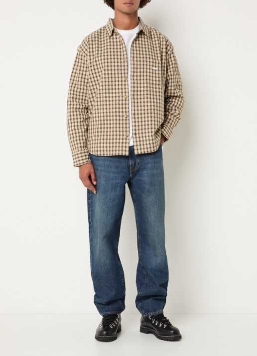 Obey Bigwig Axel overshirt met ruitdessin en borstzak - voorkant 2 beige