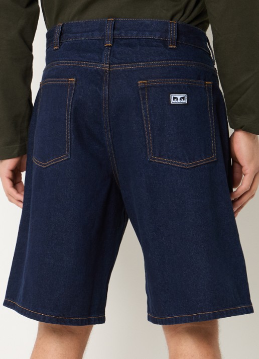 Obey Bigwig wide fit korte broek van denim met donkere wassing - achterkant 4 indigo