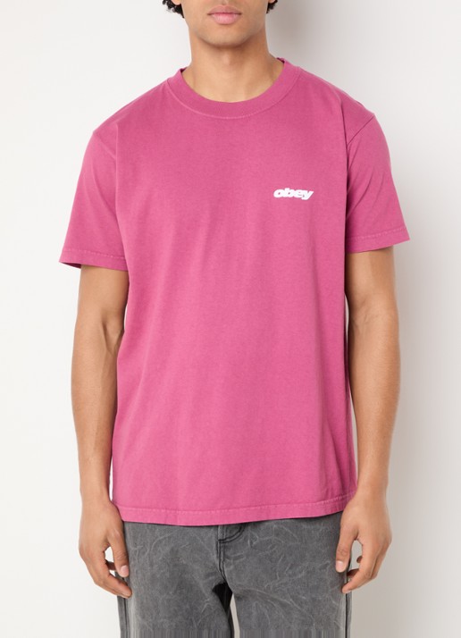 Obey Bounce T-shirt met logo- en backprint - achterkant kersenrood