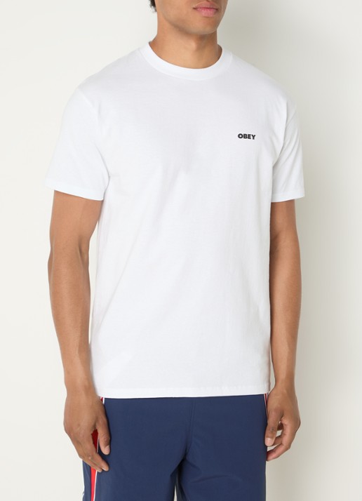 Obey Chalky T-shirt met logo- en backprint - achterkant 3 wit