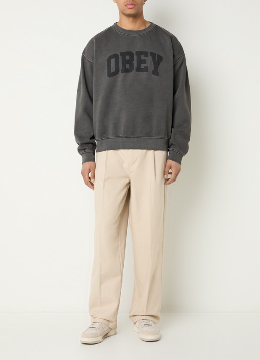 Obey Collegiate sweater met logo  - voorkant 2 antraciet