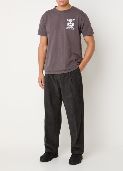 Obey Dean loose fit broek van corduroy - voorkant 5 antraciet