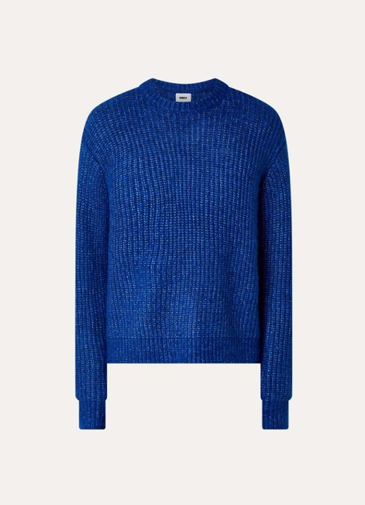 Obey Dexter grofgebreide trui in wolblend - voorkant 2 royalblauw
