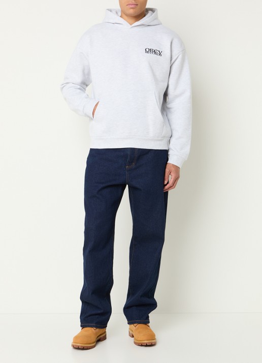 Obey Disorder hoodie met logo- en backprint - voorkant 3 grijsmele