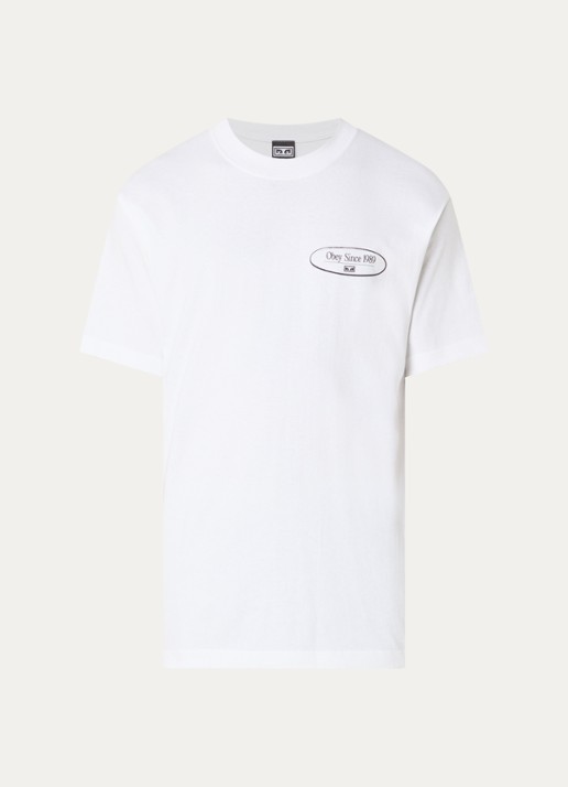 Obey Disruption T-shirt met logo- en backprint - voorkant 2 wit