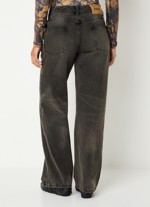 Obey Elara high waist wide fit jeans met gekleurde wassing - achterkant antraciet