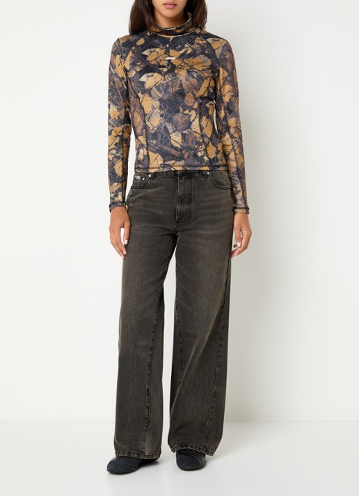 Obey Elara high waist wide fit jeans met gekleurde wassing - voorkant 3 antraciet