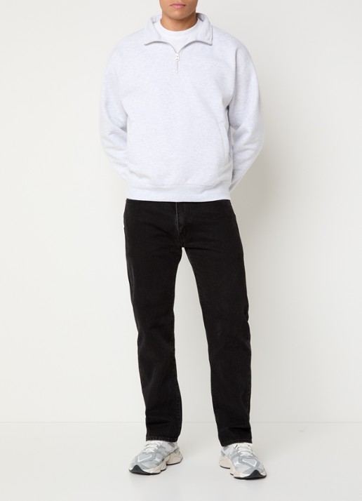 Obey Established Works sweater met halve rits en logoborduring - voorkant 3 wit