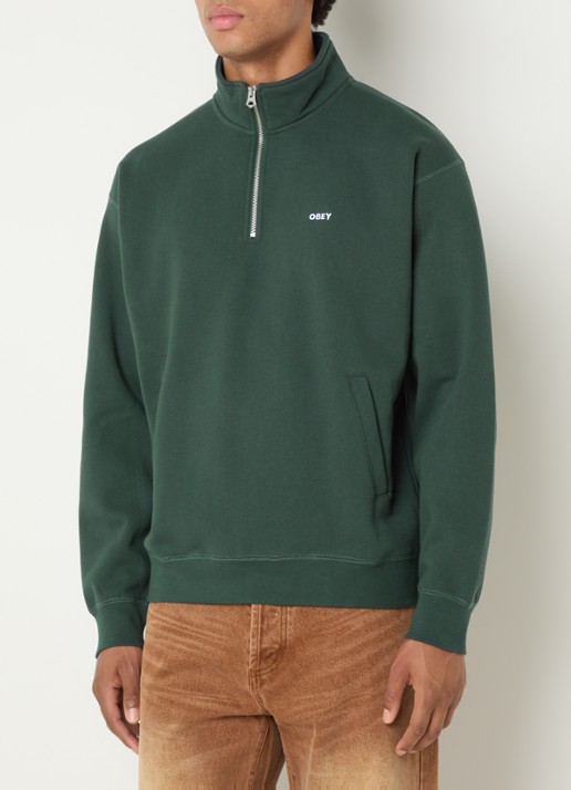 Obey Established Works sweater met halve rits en logoborduring - detail 3 donkergroen