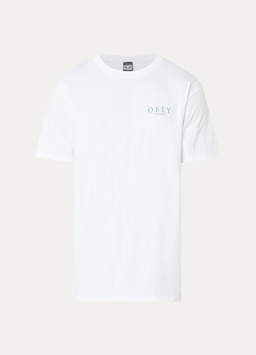 Obey Flores Robus T-shirt met logo- en backprint  - voorkant wit