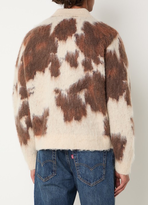 Obey Grofgebreid vest in alpaca wolblend met print - achterkant 2 bruin