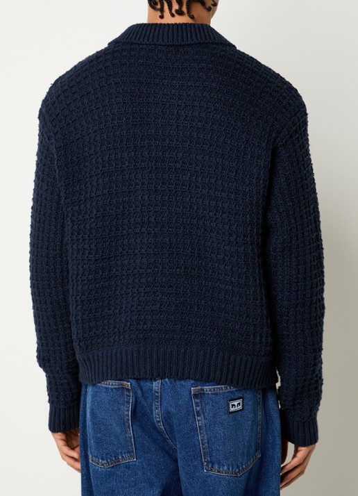 Obey Grofgebreide trui met polokraag - achterkant donkerblauw