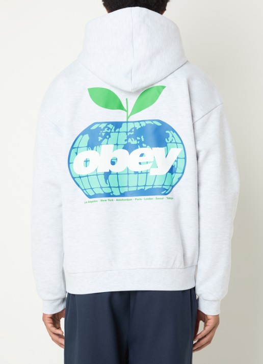 Obey Intercontinental hoodie met logo- en backprint - detail 4 grijsmele
