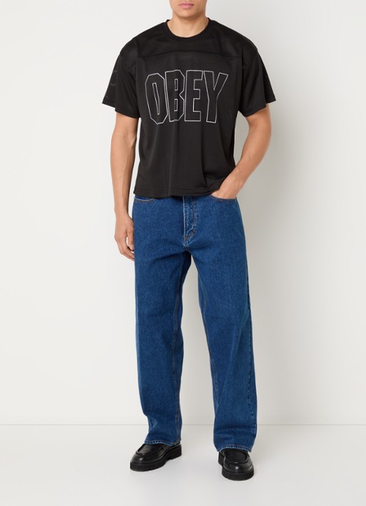 Obey Johnson Practice T-shirt van mesh met logoprint - voorkant 5 zwart