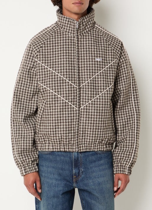 Obey Leisure gewatteerd jack in wolblend met ruitdessin - detail 3 beige