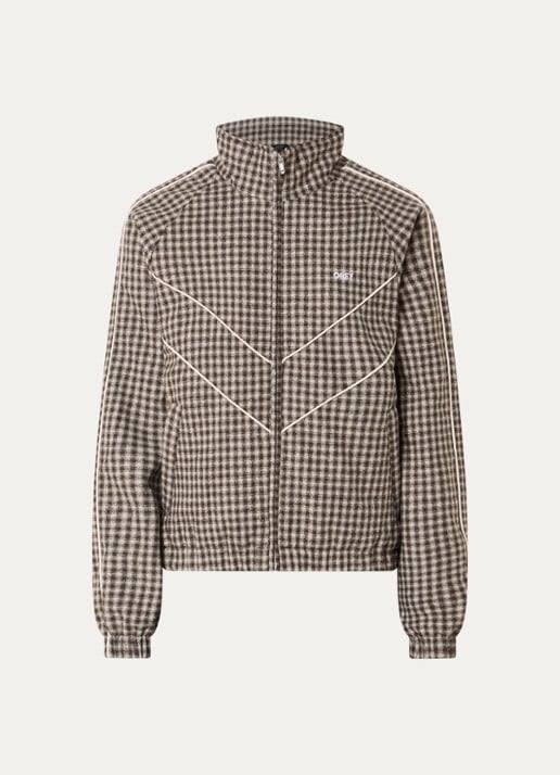 Obey Leisure gewatteerd jack in wolblend met ruitdessin - voorkant beige