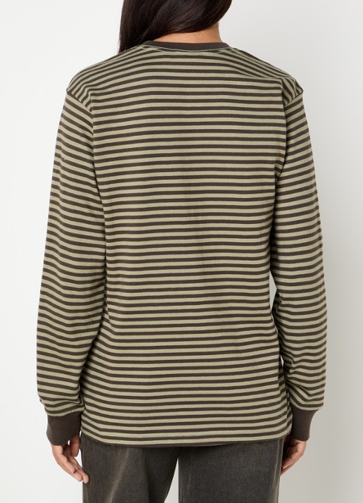 Obey Long sleeve met streepprint en logo - achterkant 4 lichtgrijs