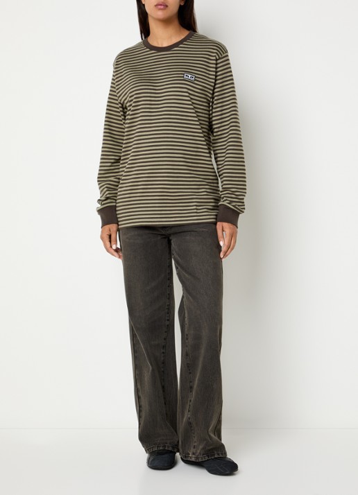 Obey Long sleeve met streepprint en logo - voorkant 3 lichtgrijs