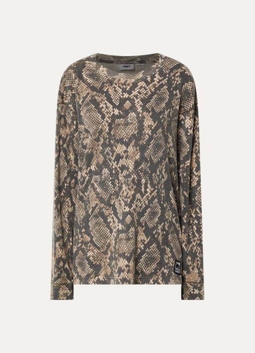 Obey Longsleeve met slangenprint en structuur - voorkant 3 bruin
