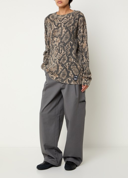 Obey Longsleeve met slangenprint en structuur - voorkant 4 bruin