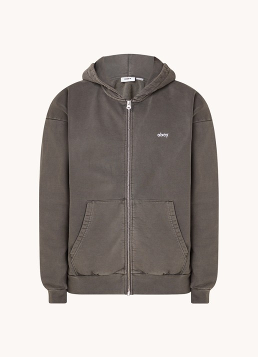 Obey Lowercase sweatvest met logoborduring - voorkant donkergrijs
