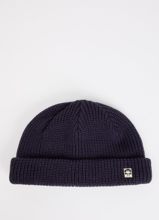 Obey Micro ribgebreide muts met logo - voorkant donkerblauw