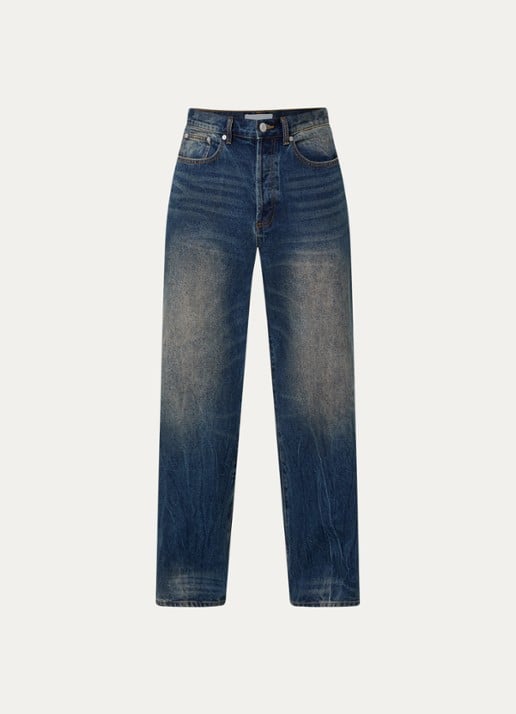 Obey Mid waist straight leg jeans met medium wassing - voorkant indigo