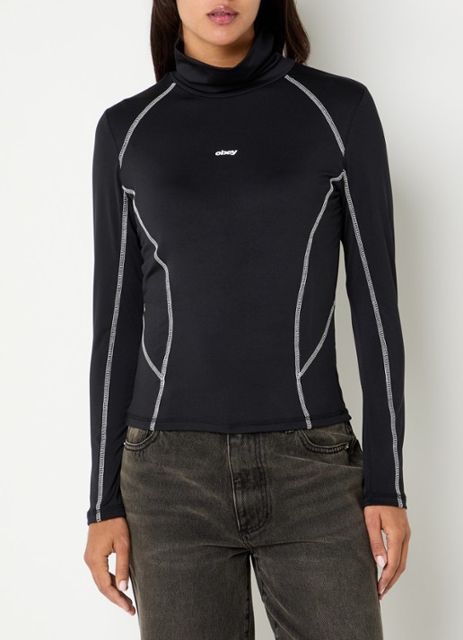 Obey Nalia top met col en print - detail zwart