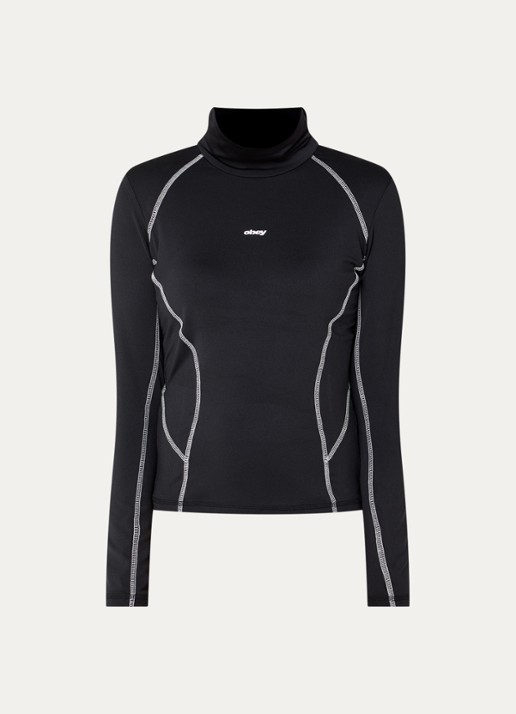 Obey Nalia top met col en print - voorkant 3 zwart