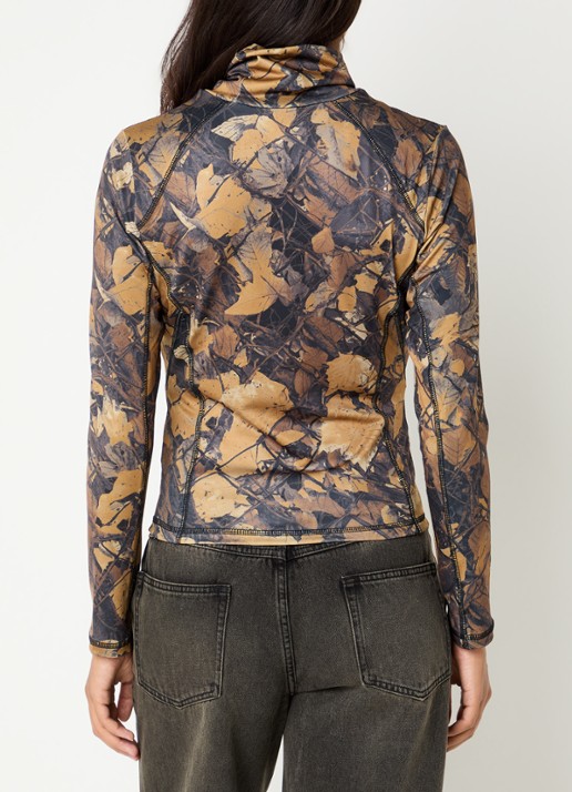 Obey Nalia top met col en print - achterkant 2 okergeel